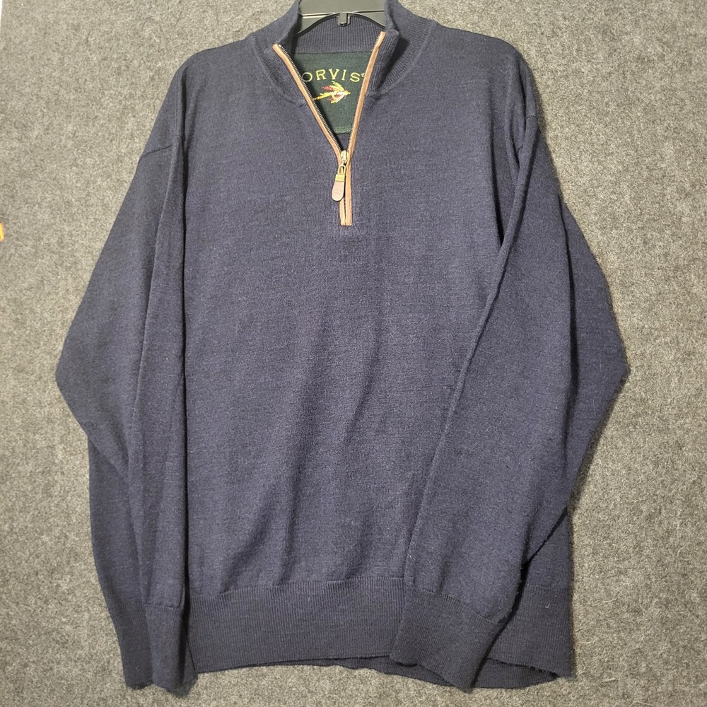 Orvis Mens Merino Wool 1/4 Zip Pullover Sweater Fly Fishing Men's XL Blue